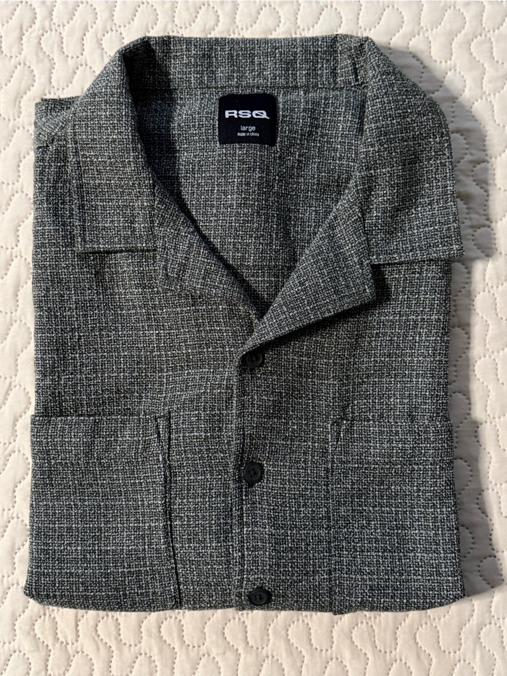 RSQ Large 100% Cotton Textured Button-Up Shirt in Heather Grayish/Greenish hue